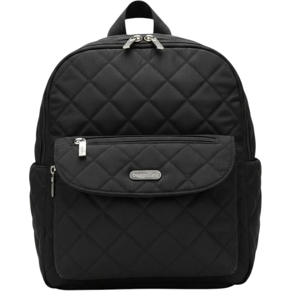 Baggallini Quilted Nylon‎ Backpack Black Travel Bag with Matching Wristlet Pouch